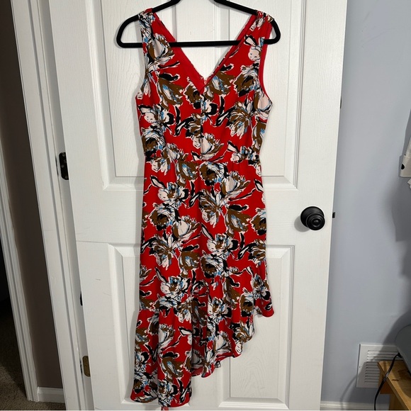 Sam Edelman red floral asymmetrical dress, size 6, flounce, elastic waist - Picture 1 of 11